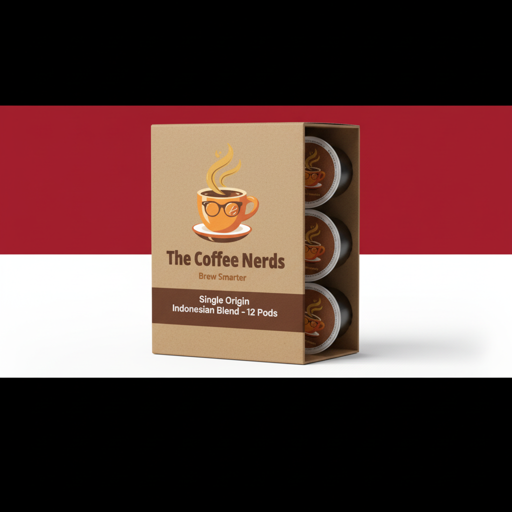 Bali Coffee Pod with Red and White Stripes and Coffee Nerds Logo
